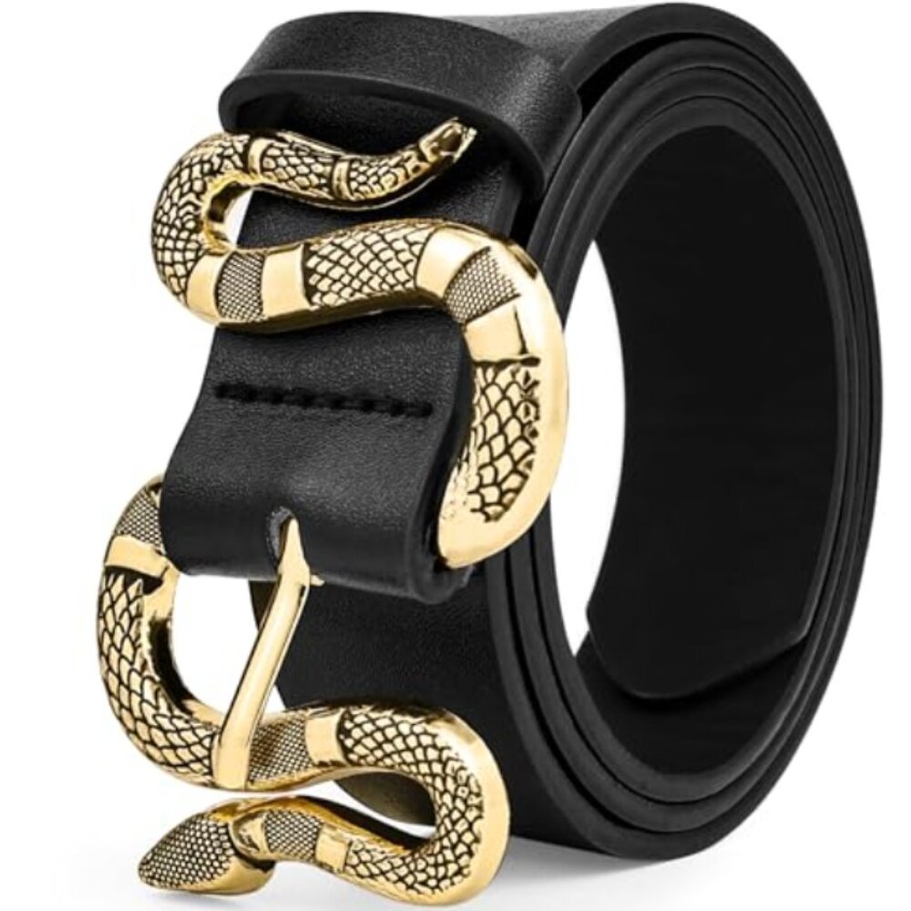 Leather Adjustable Western Snake Buckle Belt